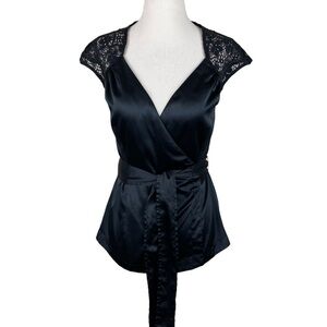 Banana Republic Factory Black Satin/Lace Wrap Top